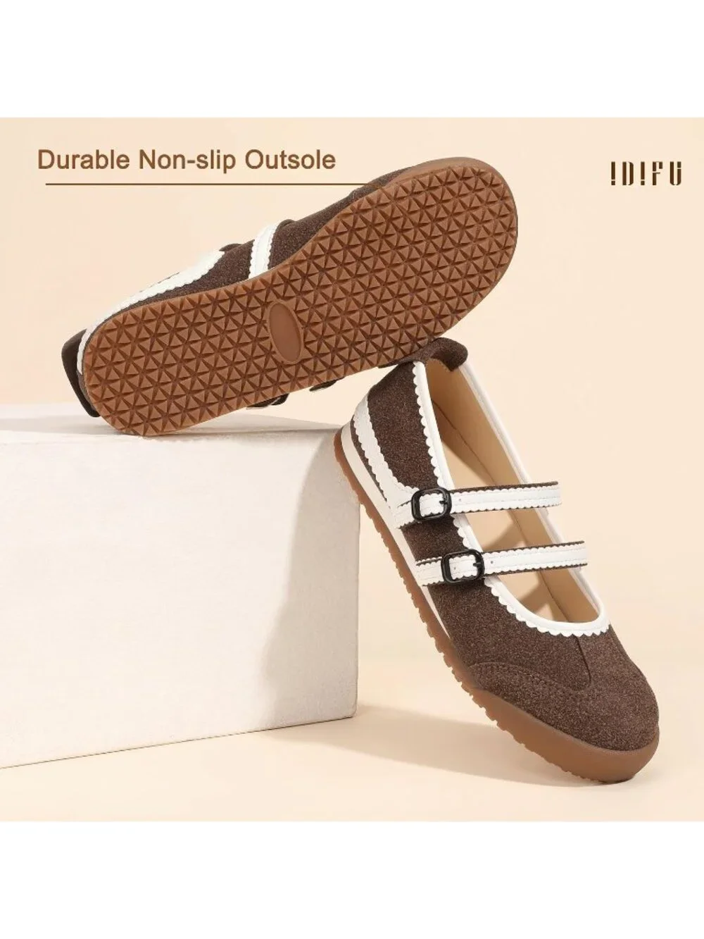 Women's Brown Nubuck Comfortable Ballet with Elastic Straps Fashion Sneakers